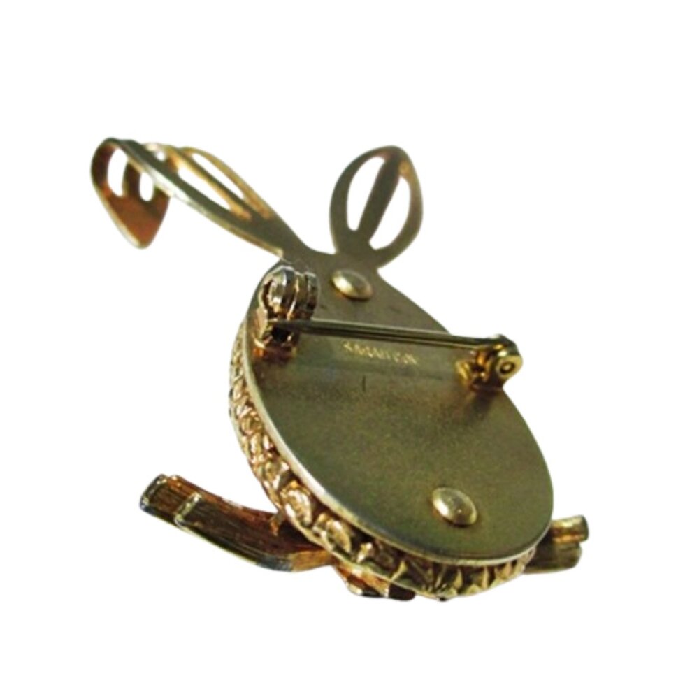 1960s Vintage Small Gold Tone Novelty Whimsical Rabbit Bunny Pin With Red Jewels - Picture 4 of 6